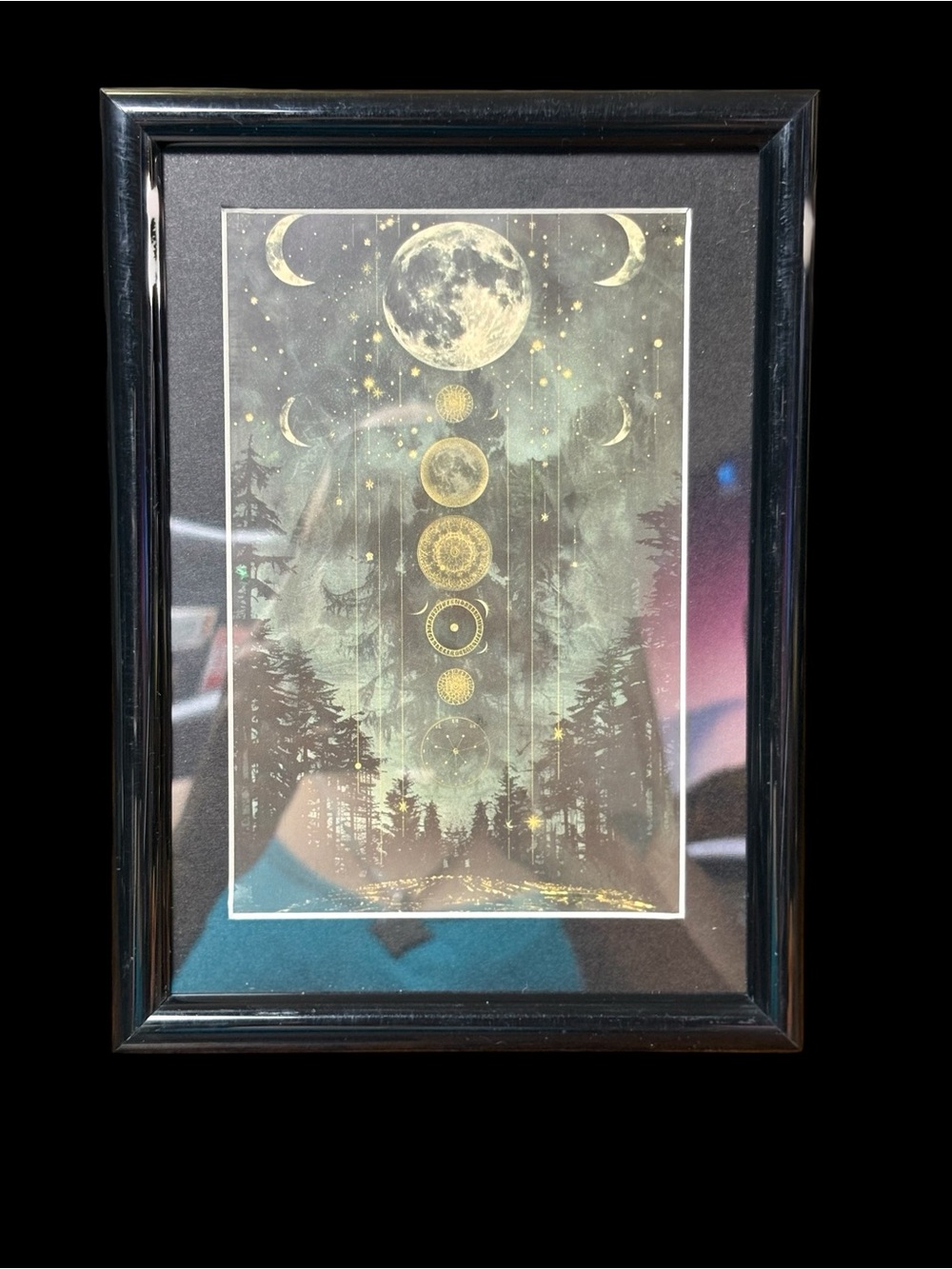 Celestial Moon Phase Framed Art Print – 5x7 | Witchy Forest Décor